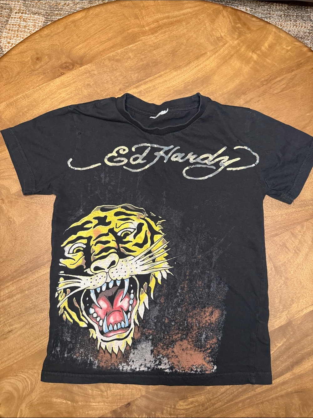 Vintage Y2K Ed Hardy Kids Tiger Graphic Tee Black Christian Audigier